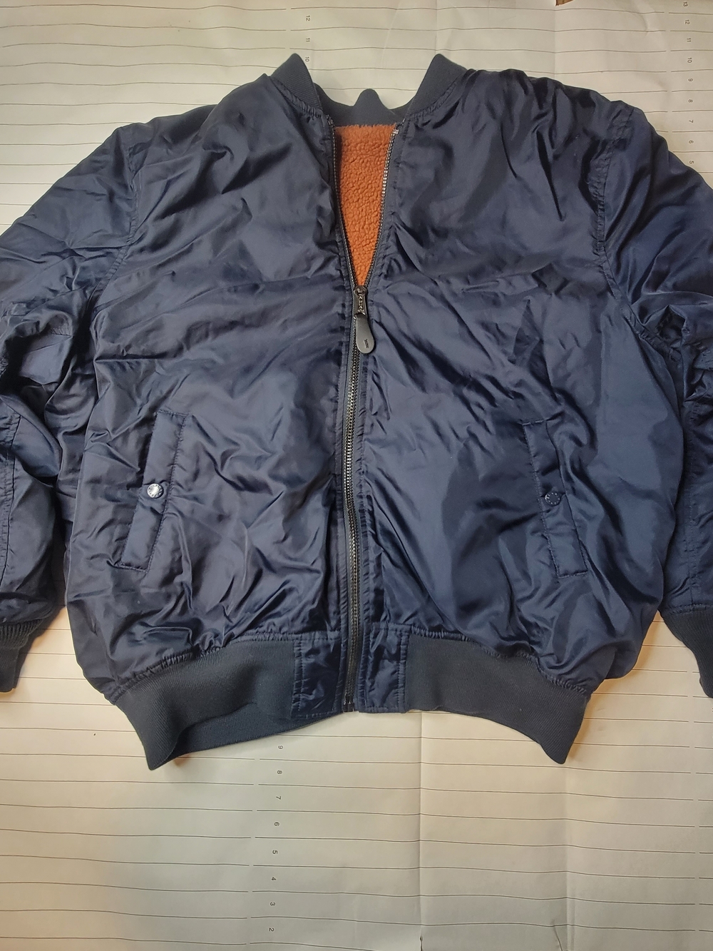 Alpha Industries MA-1 Flight Bomber Jacket Blue Reversible Orange Sherpa Men's L